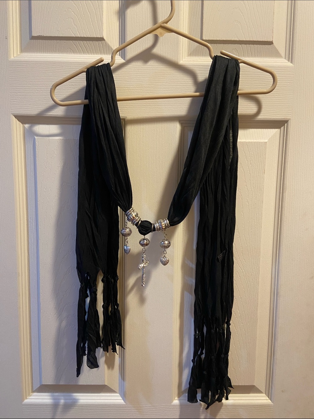 Source Unknown Black Scarf Necklace with Silver Accent Charms